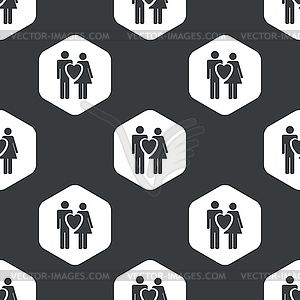 Black hexagon love couple pattern - vector clipart