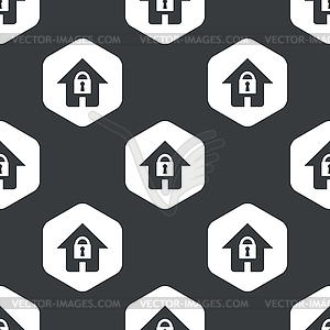 Black hexagon locked house pattern - vector clipart