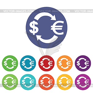 Dollar-euro exchange icons colored set - vector clipart