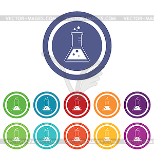 Conical flask signs colored set - vector image