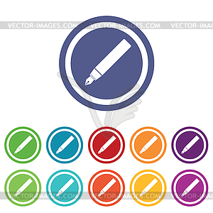 Fountain pen signs colored set - vector clipart