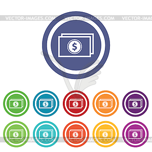 Dollar banknote signs colored set - stock vector clipart