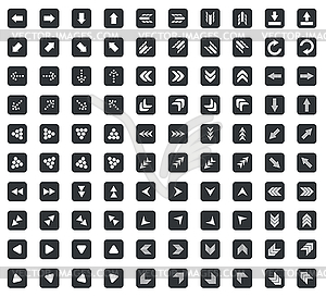 100 Arrow icons set, square, black - vector image