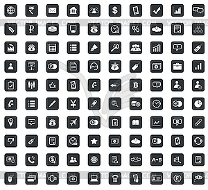 100 Business icons set, square, black - vector image