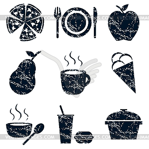Иконки продукты питания установлен, гранж - рисунок в векторе