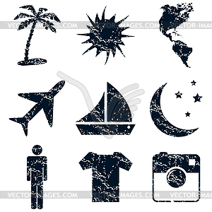 Travel icons set, grunge - vector clip art