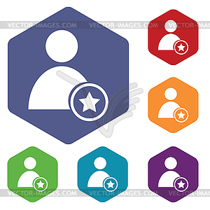 Favorite user icon, hexagon set - vector image