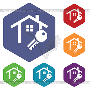 House key icon, hexagon set - vector image