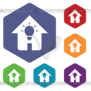 House light icon, hexagon set - vector clip art