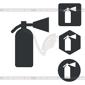 Fire extinguisher icon set, monochrome - vector image