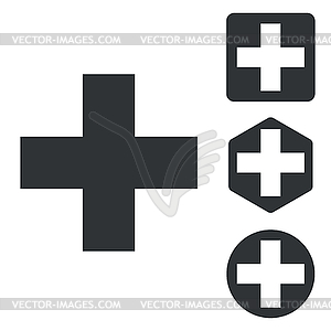 Plus icon set, monochrome - vector image