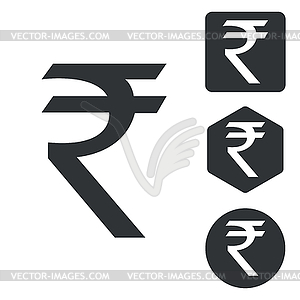 Indian rupee icon set, monochrome - vector clipart