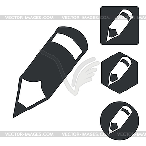 Pencil icon set, monochrome - white & black vector clipart