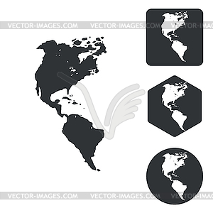 American continents icon set, monochrome - vector clip art