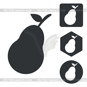 Pear icon set, monochrome - vector image