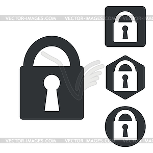 Locked icon set, monochrome - white & black vector clipart