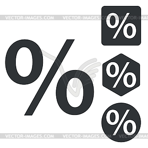 Percent icon set, monochrome - vector clipart