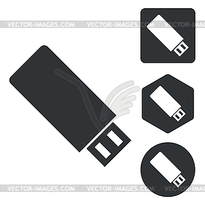 USB stick icon set, monochrome - vector clipart