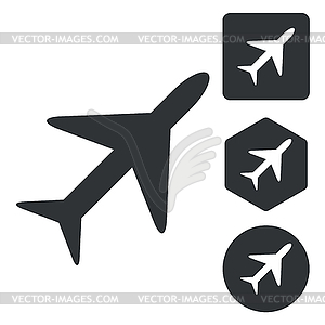 Plane icon set, monochrome - white & black vector clipart