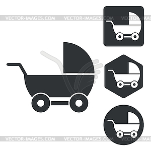 Stroller icon set, monochrome - vector image