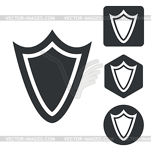 Shield icon set, monochrome - vector image