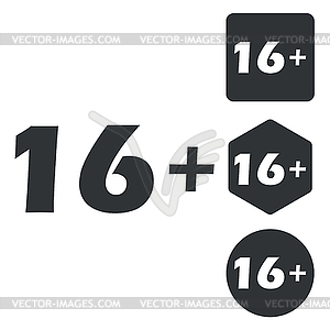 16 plus icon set, monochrome - vector clip art