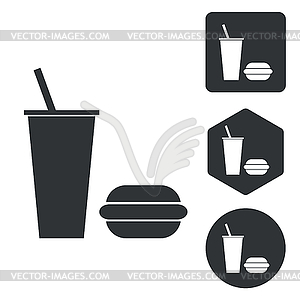 Fast food icon set, monochrome - vector clipart