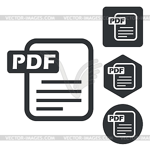 Значок PDF документ набор, монохромный - векторное изображение EPS