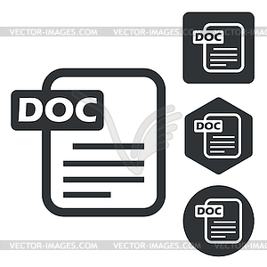 Значок DOC документ набор, монохромный - изображение в векторном виде