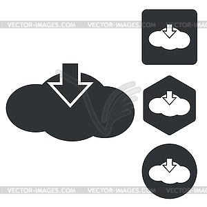 Cloud download icon set, monochrome - vector clipart