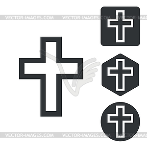 Christian cross icon set, monochrome - vector clipart