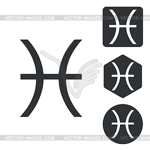 Pisces icon set, monochrome - vector clip art