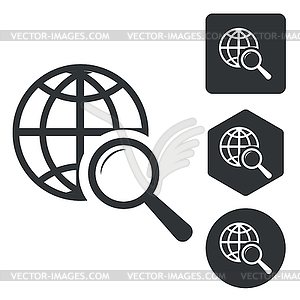Global search icon set, monochrome - vector image
