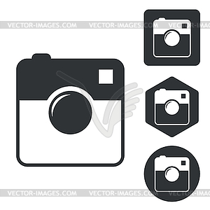 Square camera icon set, monochrome - vector image