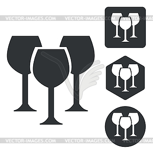 Wine glass icon set, monochrome - vector clipart