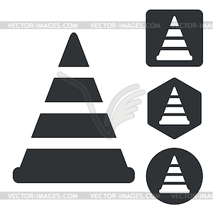 Значок трафика конус установлен, монохромный - векторный клипарт / векторное изображение