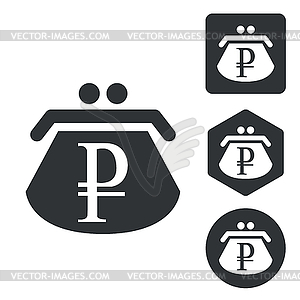 Rouble purse icon set, monochrome - vector clipart