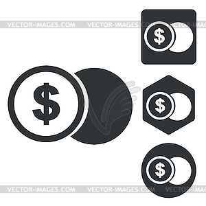 Dollar coin icon set, monochrome - vector clipart