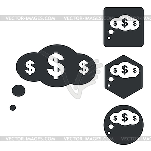 Dollar thought icon set, monochrome - vector clipart