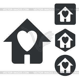 Love house icon set, monochrome - vector image