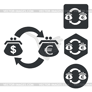 Dollar-euro trade icon set, monochrome - vector image