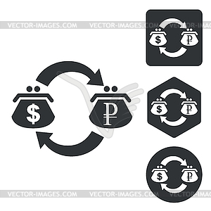 Dollar-rouble trade icon set, monochrome - vector image