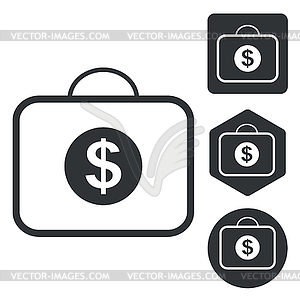 Dollar bag icon set, monochrome - vector image