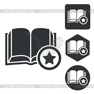 Favorite book icon set, monochrome - vector image