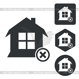 Remove house icon set, monochrome - stock vector clipart