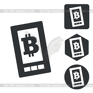 Bitcoin screen icon set, monochrome - vector clipart