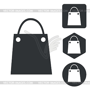 Shopping bag icon set, monochrome - vector image