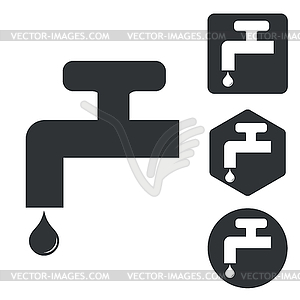 Water tap icon set, monochrome - vector image