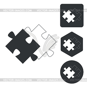 Matching puzzle icon set, monochrome - vector image