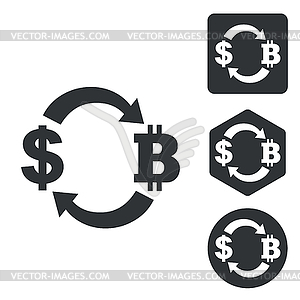 Dollar-bitcoin exchange icon set, monochrome - vector image